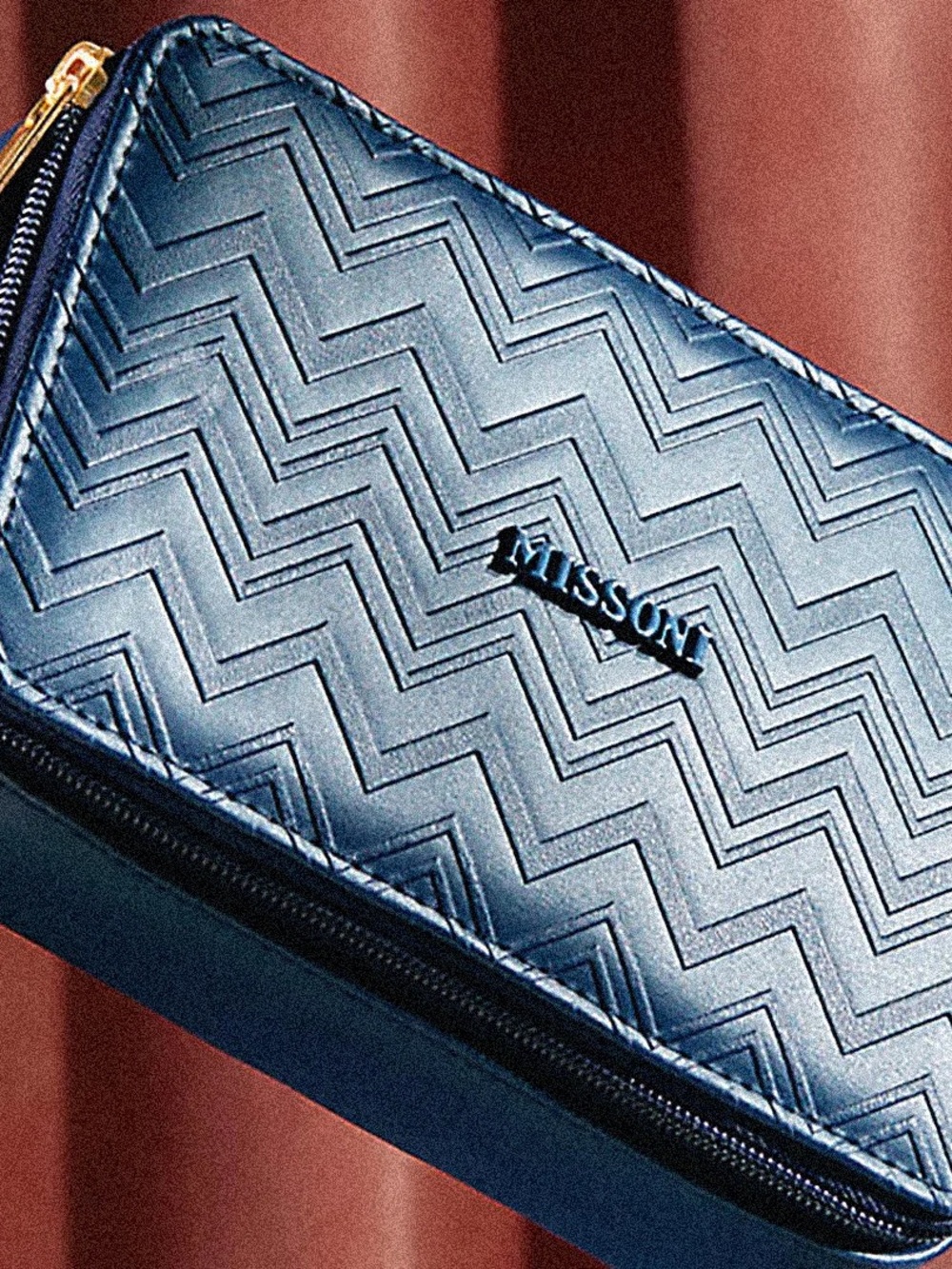 Missoni Zip Wallet in Deep Blue with Gold Hardware